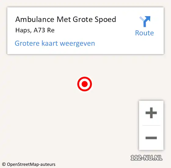 Locatie op kaart van de 112 melding: Ambulance Met Grote Spoed Naar Haps, A73 Re op 25 juli 2016 20:14