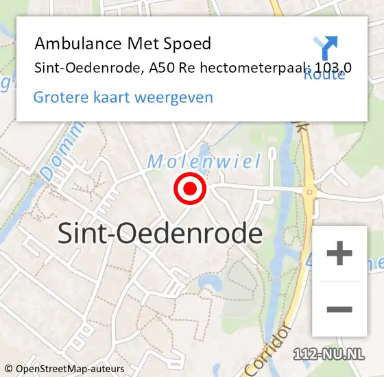 Locatie op kaart van de 112 melding: Ambulance Met Spoed Naar Sint-Oedenrode, A50 Re hectometerpaal: 106,6 op 25 juli 2016 21:33