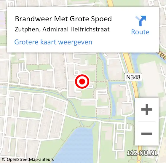 Locatie op kaart van de 112 melding: Brandweer Met Grote Spoed Naar Zutphen, Admiraal Helfrichstraat op 25 juli 2016 21:55