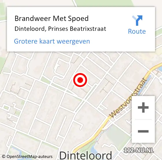 Locatie op kaart van de 112 melding: Brandweer Met Spoed Naar Dinteloord, Prinses Beatrixstraat op 25 juli 2016 22:20