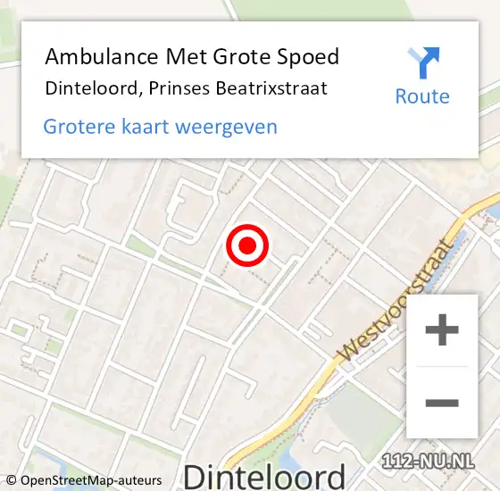 Locatie op kaart van de 112 melding: Ambulance Met Grote Spoed Naar Dinteloord, Prinses Beatrixstraat op 25 juli 2016 22:42