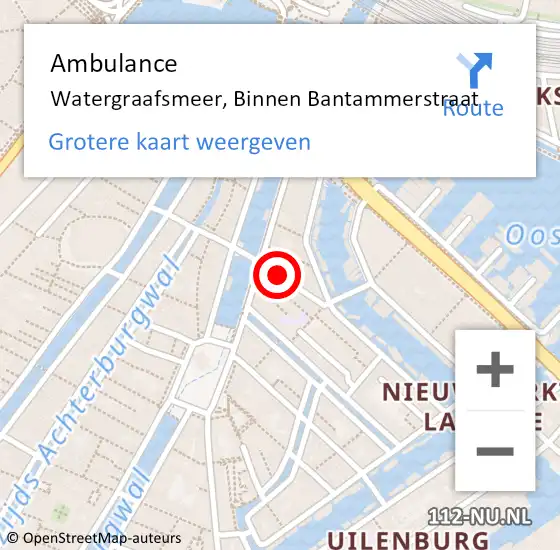 Locatie op kaart van de 112 melding: Ambulance Watergraafsmeer, Binnen Bantammerstraat op 26 juli 2016 00:04