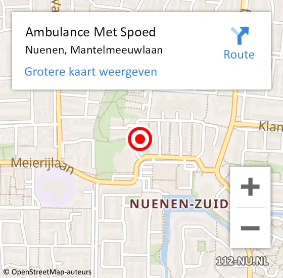 Locatie op kaart van de 112 melding: Ambulance Met Spoed Naar Nuenen, Mantelmeeuwlaan op 26 juli 2016 03:47