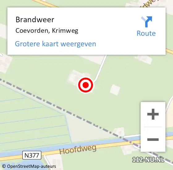 Locatie op kaart van de 112 melding: Brandweer Coevorden, Krimweg op 26 juli 2016 08:01