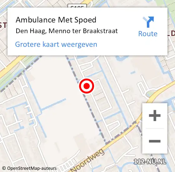 Locatie op kaart van de 112 melding: Ambulance Met Spoed Naar Den Haag, Menno ter Braakstraat op 26 juli 2016 09:00