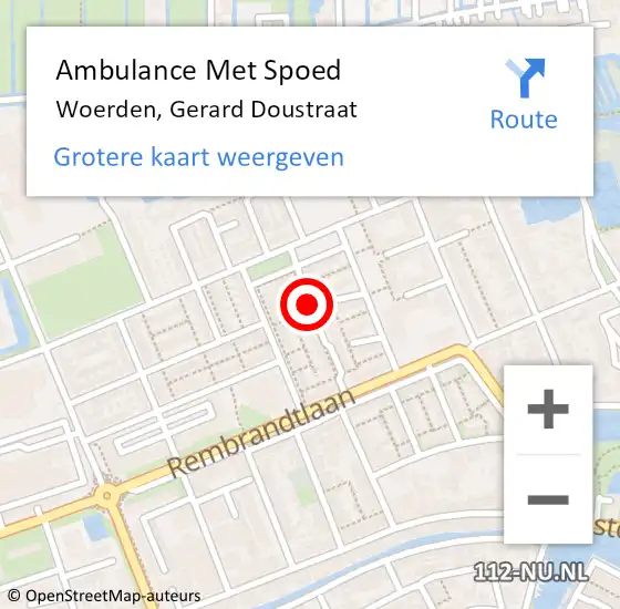 Locatie op kaart van de 112 melding: Ambulance Met Spoed Naar Woerden, Gerard Doustraat op 26 juli 2016 09:53