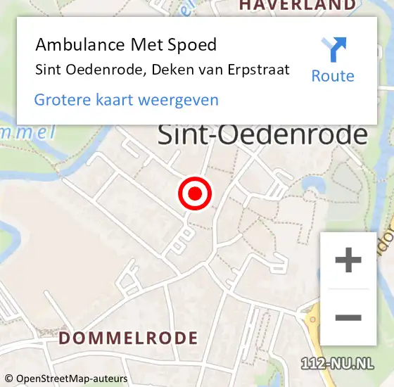 Locatie op kaart van de 112 melding: Ambulance Met Spoed Naar Sint-Oedenrode, Deken Van Erpstraat op 26 juli 2016 11:19
