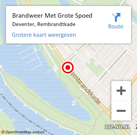 Locatie op kaart van de 112 melding: Brandweer Met Grote Spoed Naar Deventer, Rembrandtkade op 26 juli 2016 11:58