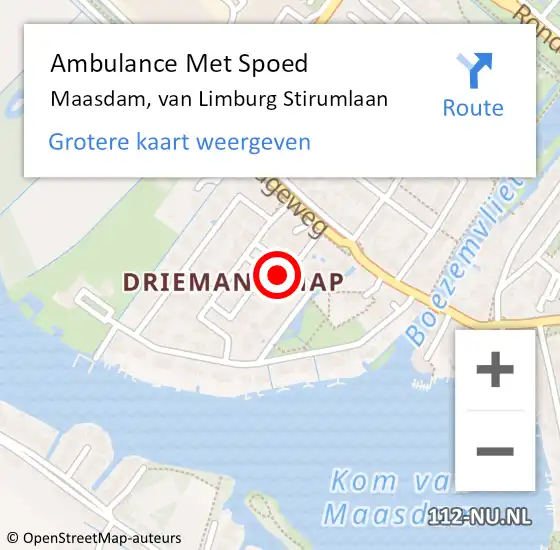Locatie op kaart van de 112 melding: Ambulance Met Spoed Naar Maasdam, van Limburg Stirumlaan op 26 juli 2016 12:58