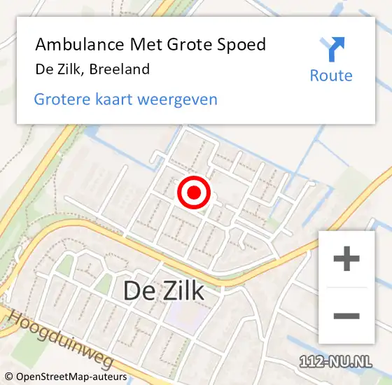 Locatie op kaart van de 112 melding: Ambulance Met Grote Spoed Naar De Zilk, Breeland op 26 juli 2016 14:35