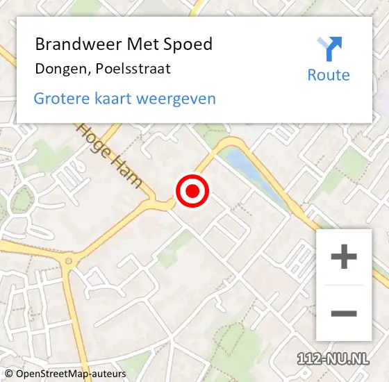 Locatie op kaart van de 112 melding: Brandweer Met Spoed Naar Dongen, Poelsstraat op 26 juli 2016 14:52