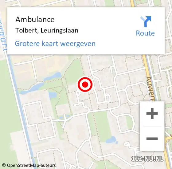 Locatie op kaart van de 112 melding: Ambulance Tolbert, Leuringslaan op 26 juli 2016 16:30