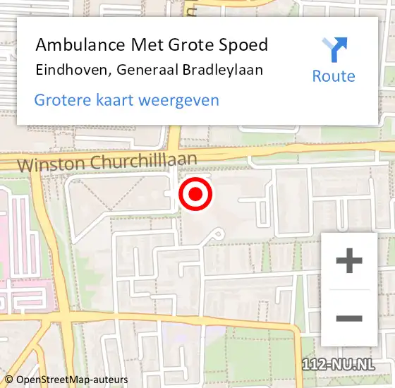 Locatie op kaart van de 112 melding: Ambulance Met Grote Spoed Naar Eindhoven, Generaal Bradleylaan op 26 juli 2016 17:31