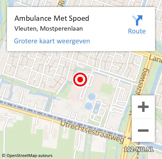 Locatie op kaart van de 112 melding: Ambulance Met Spoed Naar Vleuten, Mostperenlaan op 26 juli 2016 17:42