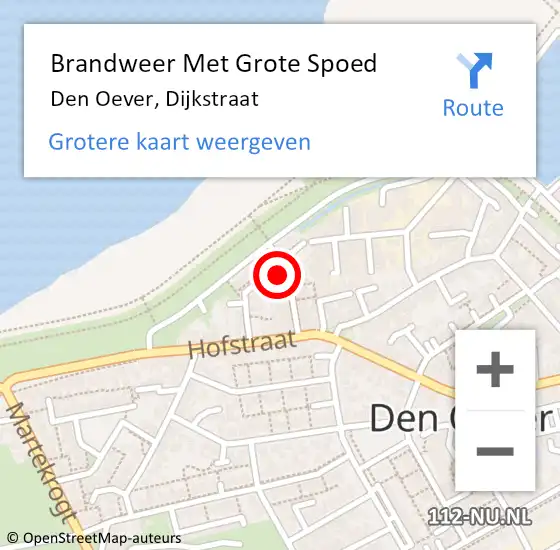 Locatie op kaart van de 112 melding: Brandweer Met Grote Spoed Naar Den Oever, Dijkstraat op 26 juli 2016 19:27