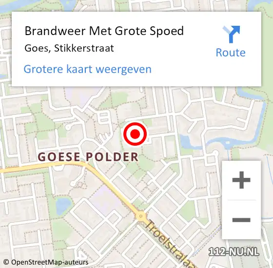 Locatie op kaart van de 112 melding: Brandweer Met Grote Spoed Naar Goes, Stikkerstraat op 26 juli 2016 20:32