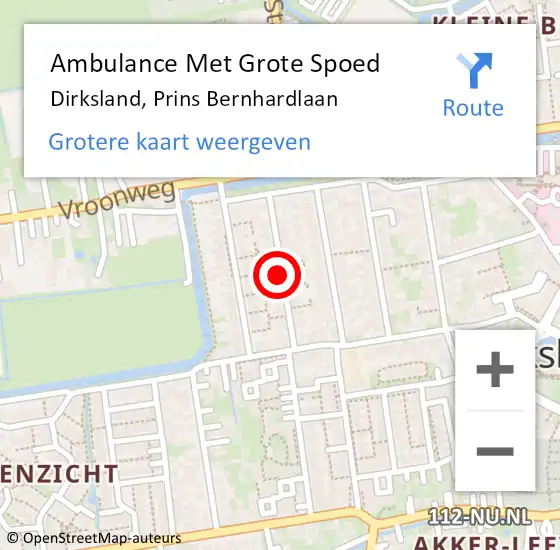 Locatie op kaart van de 112 melding: Ambulance Met Grote Spoed Naar Dirksland, Prins Bernhardlaan op 26 juli 2016 21:10