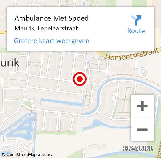 Locatie op kaart van de 112 melding: Ambulance Met Spoed Naar Maurik, Lepelaarstraat op 26 juli 2016 21:15