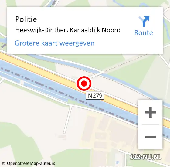 Locatie op kaart van de 112 melding: Politie Heeswijk-Dinther, Kanaaldijk Noord op 26 juli 2016 21:37