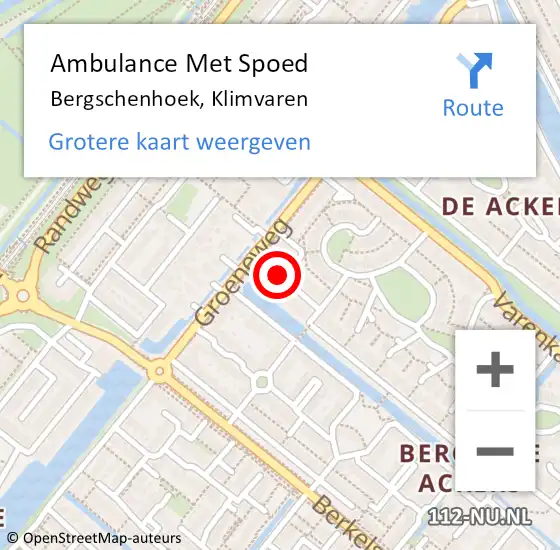 Locatie op kaart van de 112 melding: Ambulance Met Spoed Naar Bergschenhoek, Klimvaren op 26 juli 2016 22:02