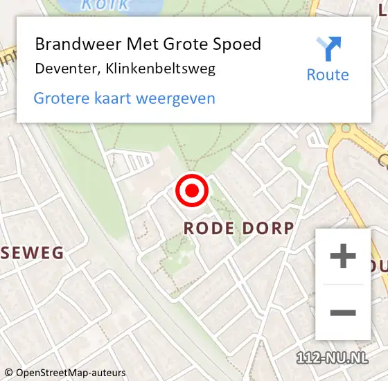 Locatie op kaart van de 112 melding: Brandweer Met Grote Spoed Naar Deventer, Klinkenbeltsweg op 27 juli 2016 02:41