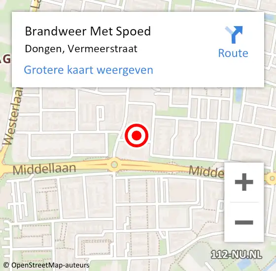 Locatie op kaart van de 112 melding: Brandweer Met Spoed Naar Dongen, Vermeerstraat op 27 juli 2016 04:12