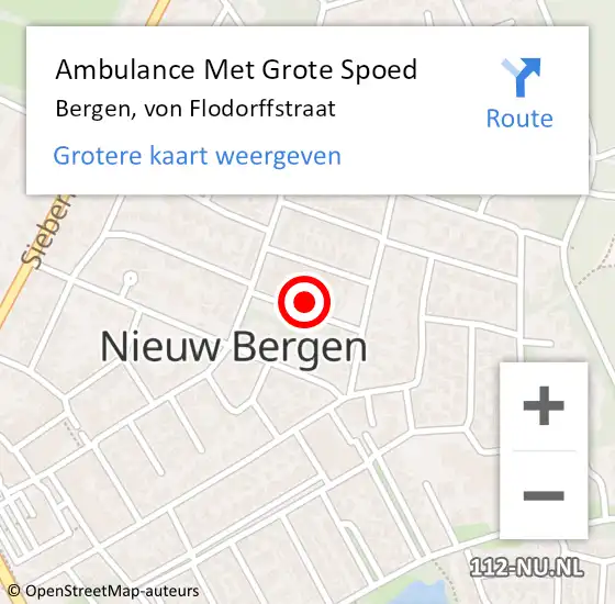 Locatie op kaart van de 112 melding: Ambulance Met Grote Spoed Naar Bergen, von Flodorffstraat op 27 juli 2016 04:43