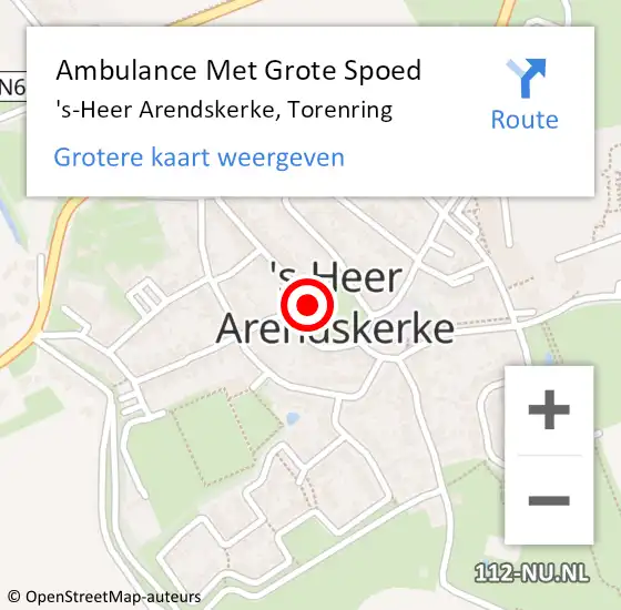 Locatie op kaart van de 112 melding: Ambulance Met Grote Spoed Naar 's-Heer Arendskerke, Torenring op 27 juli 2016 07:33