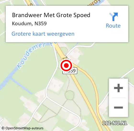 Locatie op kaart van de 112 melding: Brandweer Met Grote Spoed Naar Koudum, N359 op 27 juli 2016 09:01