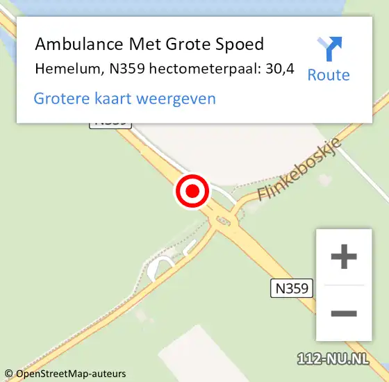 Locatie op kaart van de 112 melding: Ambulance Met Grote Spoed Naar Hemelum, N359 hectometerpaal: 30,4 op 27 juli 2016 09:08