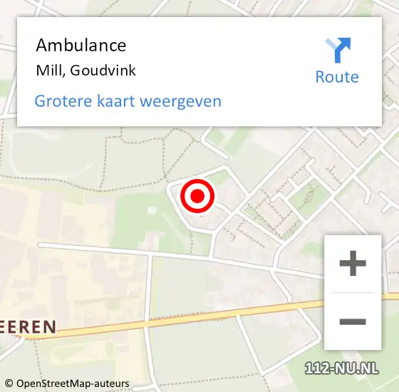 Locatie op kaart van de 112 melding: Ambulance Mill, Goudvink op 27 juli 2016 09:21