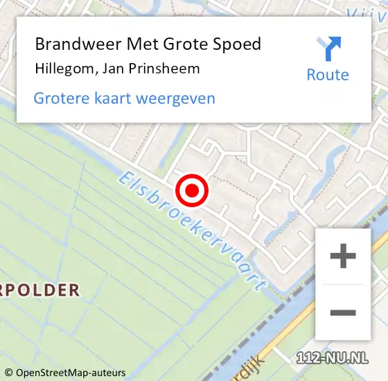 Locatie op kaart van de 112 melding: Brandweer Met Grote Spoed Naar Hillegom, Jan Prinsheem op 27 juli 2016 10:33