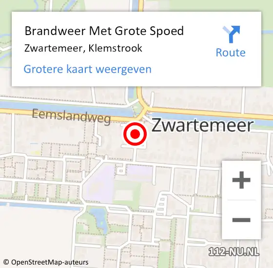 Locatie op kaart van de 112 melding: Brandweer Met Grote Spoed Naar Zwartemeer, Klemstrook op 27 juli 2016 10:39