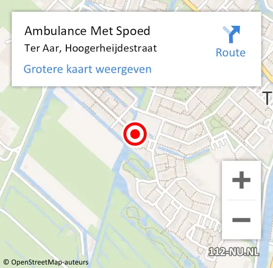 Locatie op kaart van de 112 melding: Ambulance Met Spoed Naar Ter Aar, Hoogerheijdestraat op 27 juli 2016 13:00