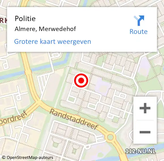 Locatie op kaart van de 112 melding: Politie Almere, Merwedehof op 27 juli 2016 14:07