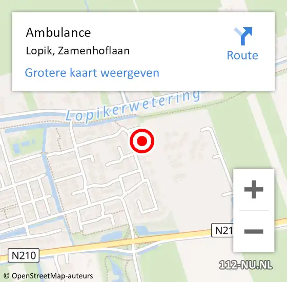 Locatie op kaart van de 112 melding: Ambulance Lopik, Zamenhoflaan op 27 juli 2016 15:31