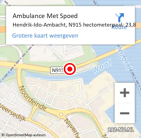Locatie op kaart van de 112 melding: Ambulance Met Spoed Naar Hendrik Ido Ambacht, N915 R hectometerpaal: 22,2 op 27 juli 2016 16:06