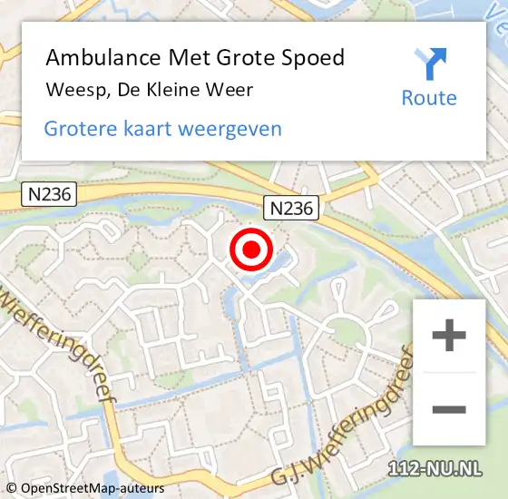 Locatie op kaart van de 112 melding: Ambulance Met Grote Spoed Naar Weesp, De Kleine Weer op 22 december 2013 16:43