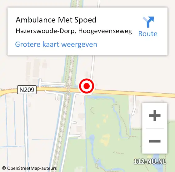 Locatie op kaart van de 112 melding: Ambulance Met Spoed Naar Hazerswoude-Dorp, Hoogeveenseweg op 27 juli 2016 17:30
