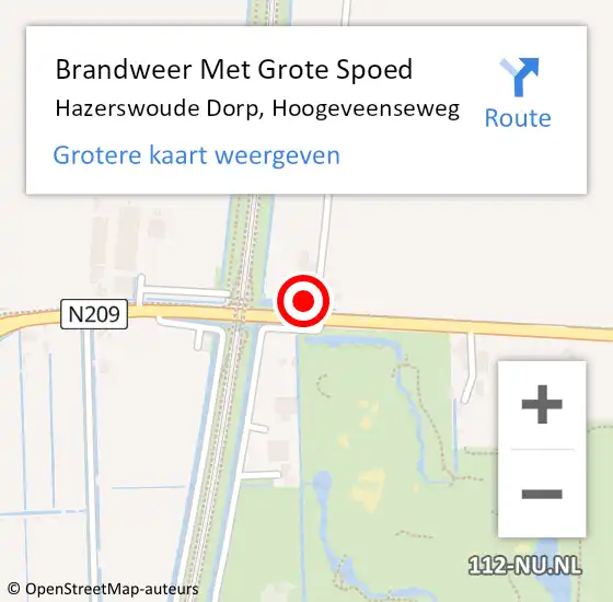 Locatie op kaart van de 112 melding: Brandweer Met Grote Spoed Naar Hazerswoude Dorp, Hoogeveenseweg op 27 juli 2016 17:31