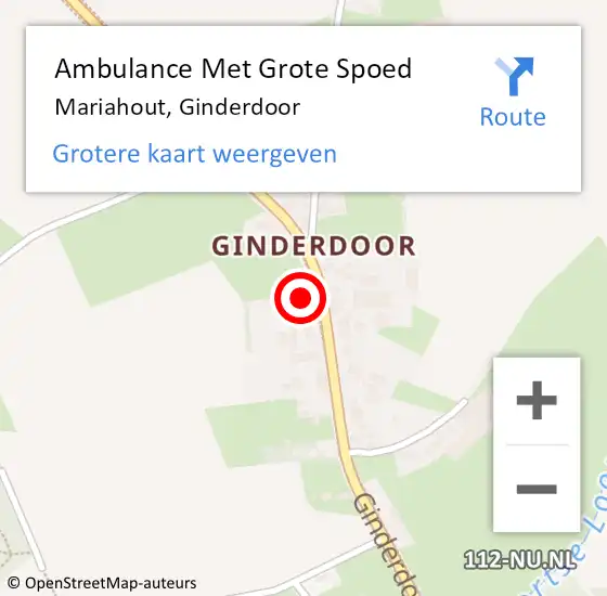 Locatie op kaart van de 112 melding: Ambulance Met Grote Spoed Naar Mariahout, Ginderdoor op 27 juli 2016 17:35