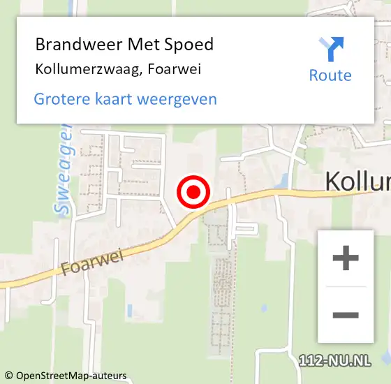 Locatie op kaart van de 112 melding: Brandweer Met Spoed Naar Kollumerzwaag, Foarwei op 27 juli 2016 17:54