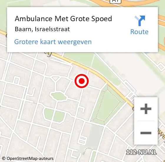 Locatie op kaart van de 112 melding: Ambulance Met Grote Spoed Naar Baarn, Israelsstraat op 27 juli 2016 18:28