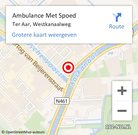 Locatie op kaart van de 112 melding: Ambulance Met Spoed Naar Ter Aar, Westkanaalweg op 27 juli 2016 18:30