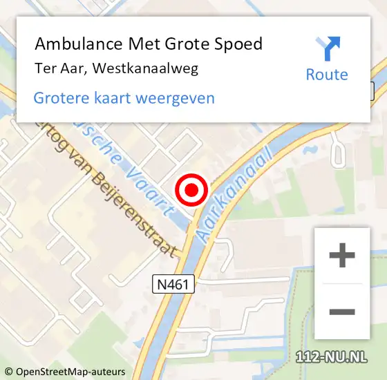 Locatie op kaart van de 112 melding: Ambulance Met Grote Spoed Naar Ter Aar, Westkanaalweg op 27 juli 2016 18:36