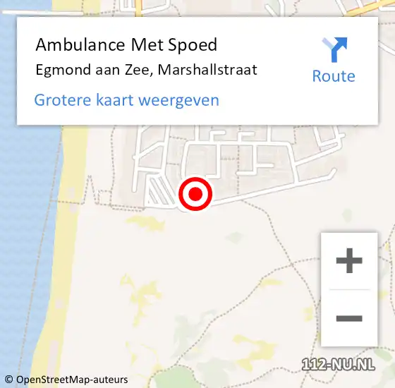 Locatie op kaart van de 112 melding: Ambulance Met Spoed Naar Egmond aan Zee, Marshallstraat op 27 juli 2016 19:40