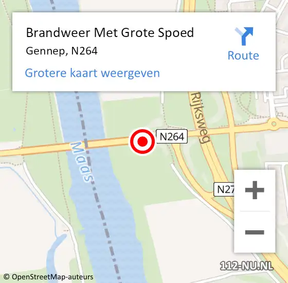 Locatie op kaart van de 112 melding: Brandweer Met Grote Spoed Naar Gennep, N264 op 27 juli 2016 19:42