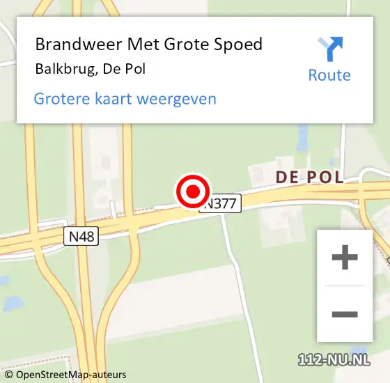 Locatie op kaart van de 112 melding: Brandweer Met Grote Spoed Naar Balkbrug, De Pol op 27 juli 2016 22:13