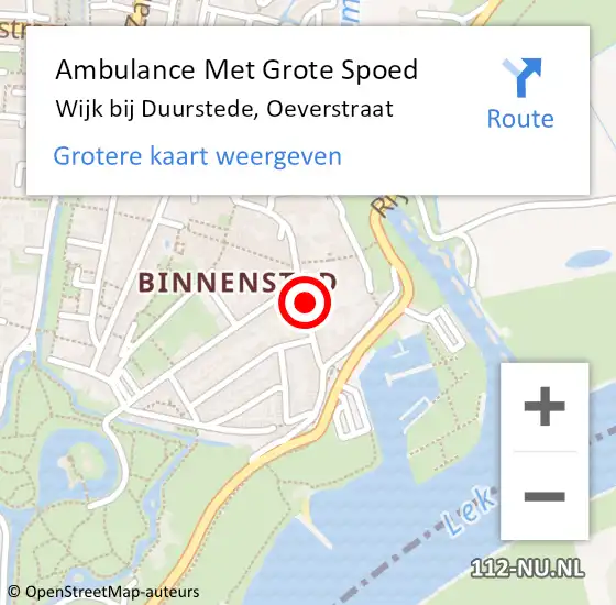 Locatie op kaart van de 112 melding: Ambulance Met Grote Spoed Naar Wijk bij Duurstede, Oeverstraat op 27 juli 2016 22:41