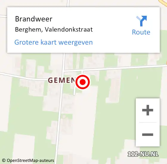 Locatie op kaart van de 112 melding: Brandweer Berghem, Valendonkstraat op 28 juli 2016 01:19